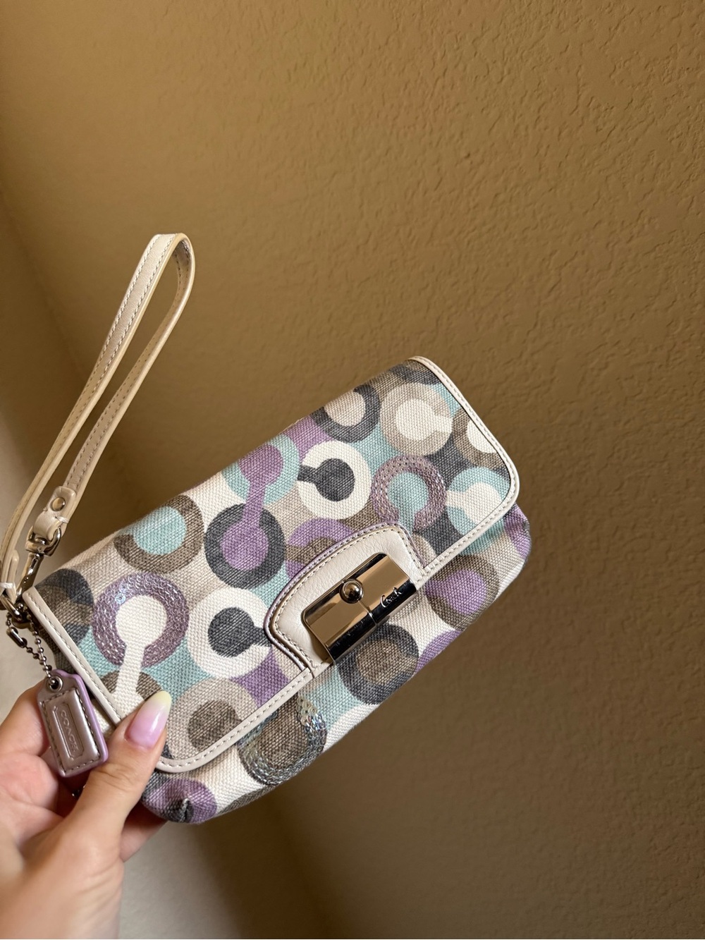 Y2K Coach Kristen Wristlet Clutch Shoulder Mini Pastel Circle Bling Sequin